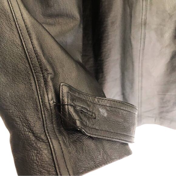 Liz Baker Vintage Leather Jacket Black Trench Coat XL - Picture 4 of 6